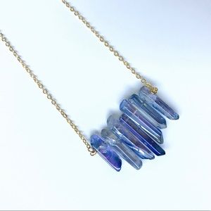 Purple Rainbow Aura Titanium Quartz Crystal Shard Necklace Gold